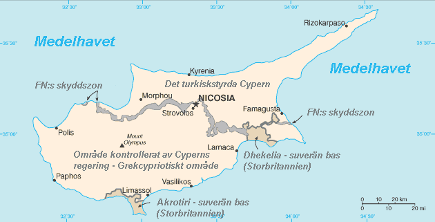 Cypern karta delning norr och söder